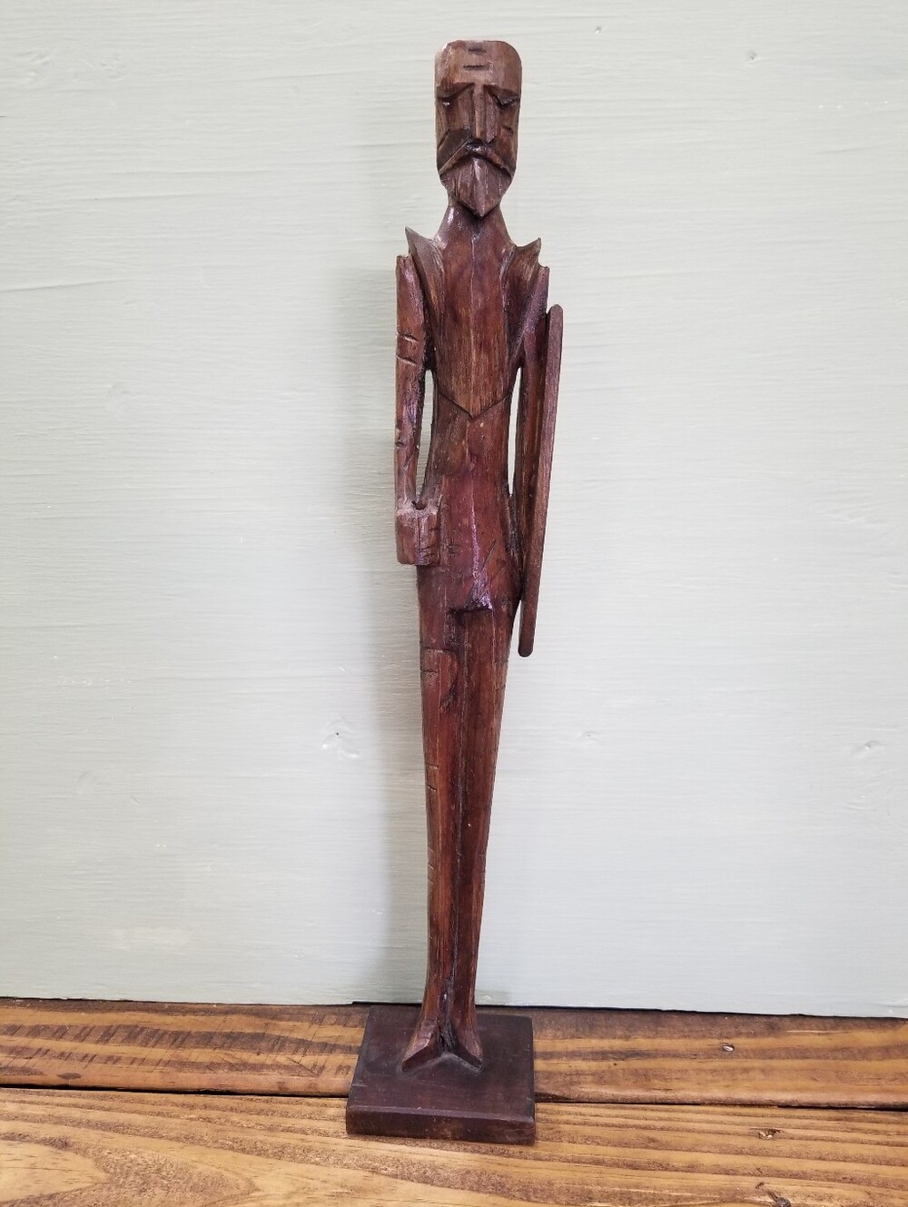 Hand-Carved Wooden Statue of Medieval Warrior Don Quixote Eclectic Decor